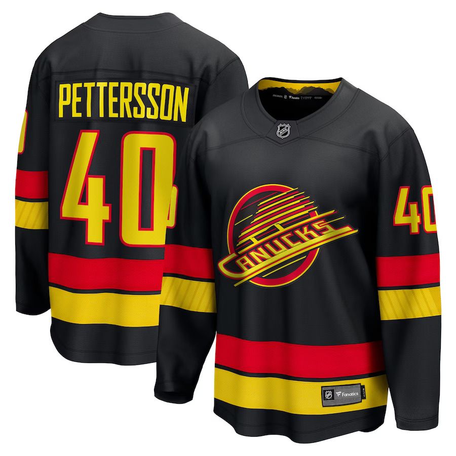 Men Vancouver Canucks 40 Elias Pettersson Fanatics Branded Black Alternate 2022-23 Premier Breakaway Player NHL Jersey